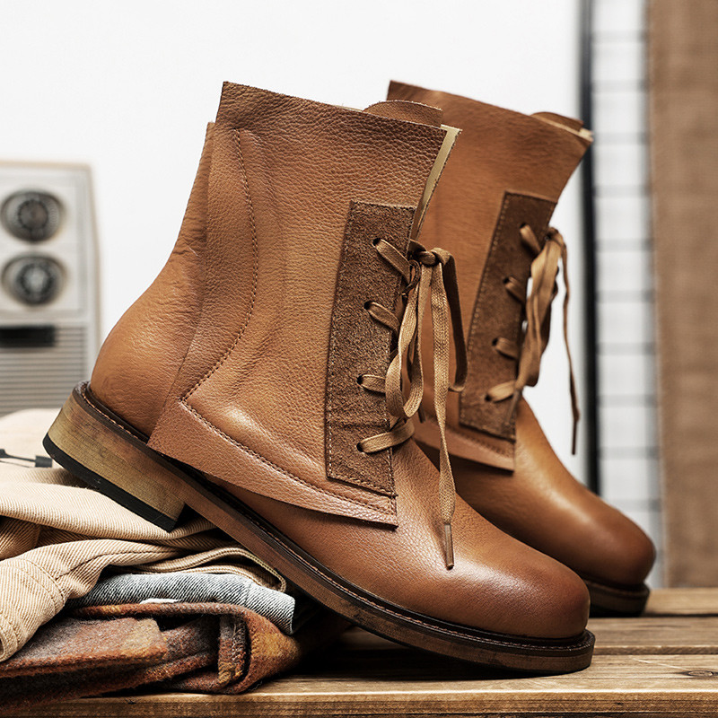 Cizme de designer de lux pentru bărbați Cizme de lucru înalte în aer liber pentru bărbați Cizme militare din de stradă italiană de afaceri