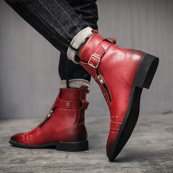 Нови модни зимни 2023 г. лачени кожени боти до глезена Brogue Мъжки високи обувки с връзки Мъжки равни обувки Ежедневни разнообразни обувки голям размер