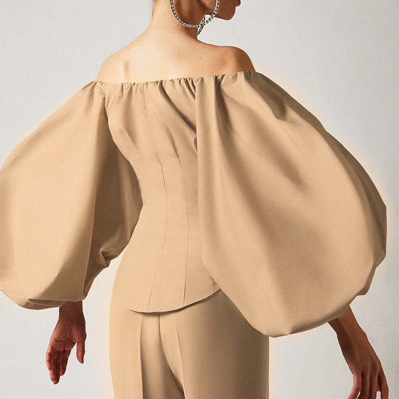 Moteriški Žibintai Rankovės Elegantiška chaki spalvos palaidinė, moteriška marškinėliai Liekni seksualūs vakarėlio palaidiniai moteriški marškinėliai Bodycon Blusas