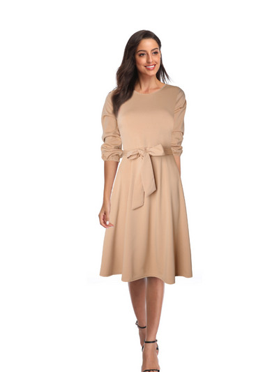 Καλοκαιρινό φόρεμα 2023 Γυναικείο vintage φόρεμα με στρογγυλή λαιμόκοψη μακρυμάνικο κομψό κορδόνι μονόχρωμο Νέα πράσινα μάξι φορέματα για γυναίκες