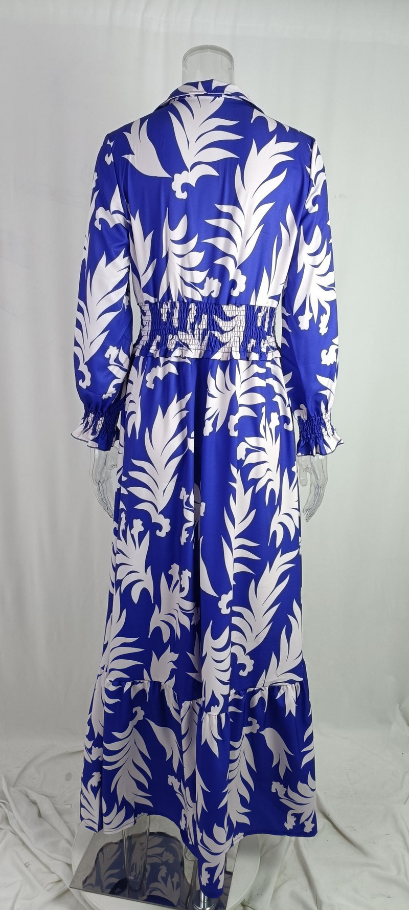 Γυναικεία φορέματα φθινοπώρου 2022 Νέο κομψό και μοντέρνο τύπωμα μέσης casual μακρυμάνικο με λαιμόκοψη V μεγάλη κούνια μακρύ φόρεμα