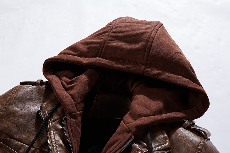 Ανδρικά χειμωνιάτικα ζεστά μπουφάν και παλτό Φθινοπωρινά Ανδρικά καπέλο Αποσπώμενα δερμάτινα μπουφάν Outwear Δερμάτινο μπουφάν μοτοσικλέτας M-4XL