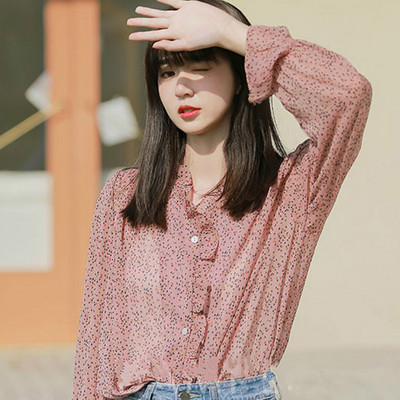 Ženske šifonske bluze s naborima i cvjetnim kopčanjem s širokim rukavima, nježne slatke, ležerne djevojke, korejski stil, dnevne nove ženske košulje