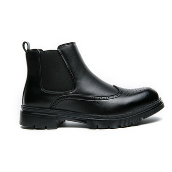 Черни кожени ботуши Британски стил ретро мъжки кожени ботуши Обувки на платформа за мъже модни къси ботуши високи обувки Голям размер