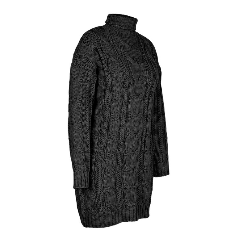 Ženski pleteni dugi pulover s dolčevitom i ovratnikom, ležerna široka, debela haljina