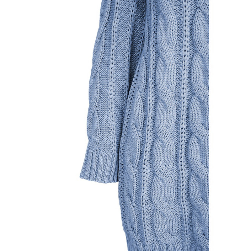 Ženski pleteni dugi pulover s dolčevitom i ovratnikom, ležerna široka, debela haljina