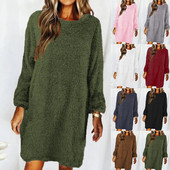 Jesen/zima Ženska ležerna plišana džemper haljina dugih rukava 2023. Modna ženska džemper haljina široki puloveri