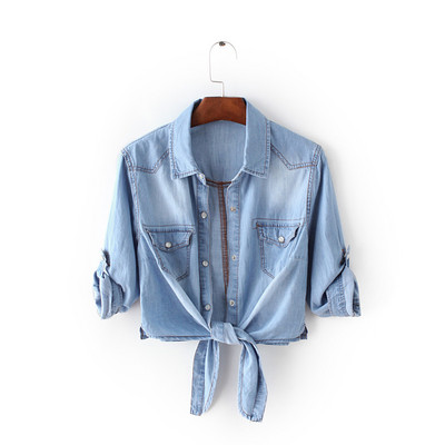 Moteriška palaidinė Moteriška Vasarinė Džinsinė Striukė Marškiniai Ploni Trumpi Skara Apkarpyti Viršutiniai Megztiniai Apsauginiai nuo saulės Drabužiai