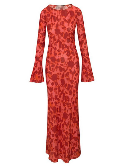 Rochie maxi cu mânecă lungă, elegantă, din șifon, cu imprimeu floral, pentru femei, vară, subțire, pe plajă, pentru petrecere, club de absolvire, rochie de seară