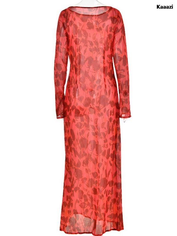 Rochie maxi cu mânecă lungă, elegantă, din șifon, cu imprimeu floral, pentru femei, vară, subțire, pe plajă, pentru petrecere, club de absolvire, rochie de seară