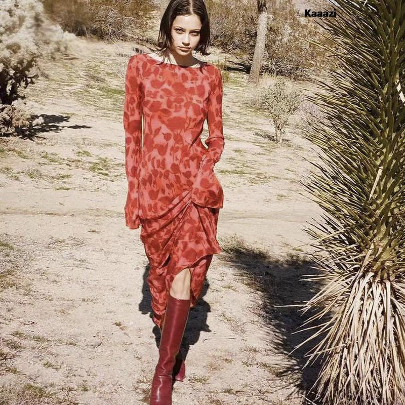 Rochie maxi cu mânecă lungă, elegantă, din șifon, cu imprimeu floral, pentru femei, vară, subțire, pe plajă, pentru petrecere, club de absolvire, rochie de seară