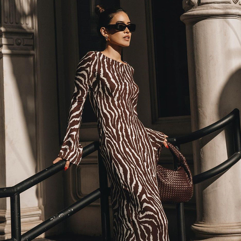 Rochie maxi cu mânecă lungă, elegantă, din șifon, cu imprimeu floral, pentru femei, vară, subțire, pe plajă, pentru petrecere, club de absolvire, rochie de seară