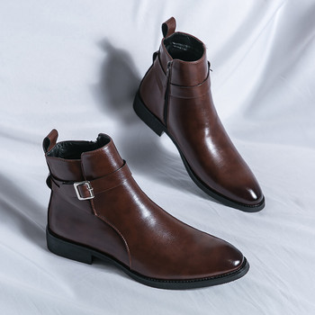 Зимни нови мъжки заострени кафяви черни ботуши Chelsea Британски дизайнер Botas Trend Ежедневни високи пънк рок обувки