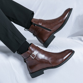 Зимни нови мъжки заострени кафяви черни ботуши Chelsea Британски дизайнер Botas Trend Ежедневни високи пънк рок обувки