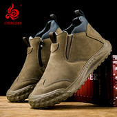 STRONGSHEN Ανδρικό δερμάτινο ζεστό γούνινο μποτάκι Chelsea Χειροποίητο Χειμερινό βελούδινο άνετο μποτάκι Zapatos De Hombre