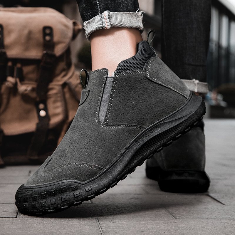 STRONGSHEN Ανδρικό δερμάτινο ζεστό γούνινο μποτάκι Chelsea Χειροποίητο Χειμερινό βελούδινο άνετο μποτάκι Zapatos De Hombre