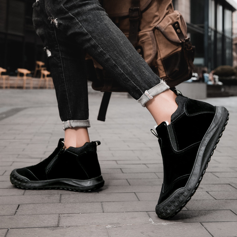 STRONGSHEN Ανδρικό δερμάτινο ζεστό γούνινο μποτάκι Chelsea Χειροποίητο Χειμερινό βελούδινο άνετο μποτάκι Zapatos De Hombre