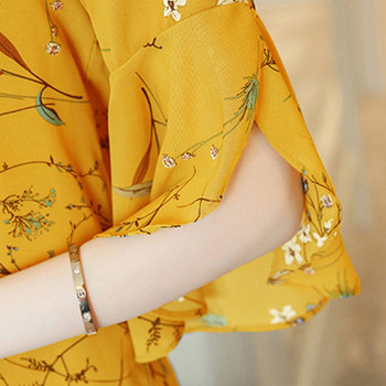 Женска елегантна блуза с разширен ръкав с V-образно деколте Mujer Ризи с флорални щампи Летни дамски топове Модни шифонени блузи Femme