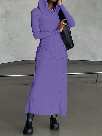 Hawthaw Women 2023 Φθινοπωρινή χειμερινή μόδα Μακρυμάνικο Streetwear Hooded Bodycon Μακρύ Φόρεμα Είδη χονδρικής για επιχειρήσεις