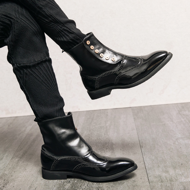 Metal Punk Cizme din piele la modă pentru bărbați Cizme de motocicletă Cizme brogue de lux Cizme de afaceri din piele lăcuită Cizme Chelsea pentru bărbați