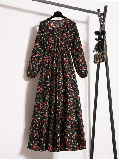 Φθινοπωρινά ανοιξιάτικα φορέματα από σιφόν Γυναικεία με πλήρες μανίκι Vintage εμπριμέ Floral casual μουσουλμανικό μακρύ φόρεμα Γυναικεία μάξι φορέματα Vestidoes