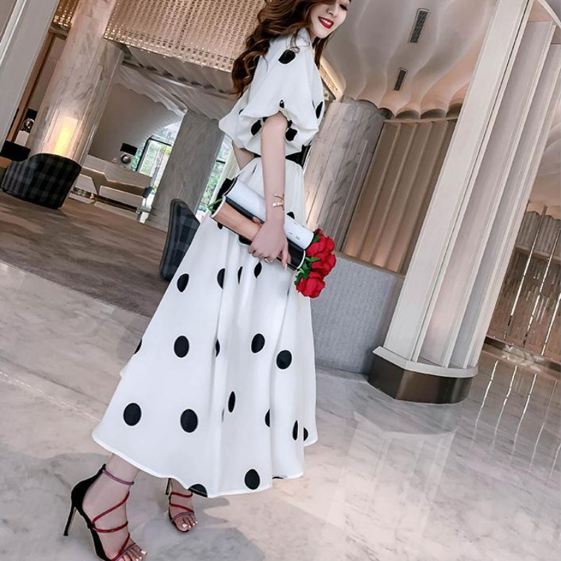 Gagarich Ženska haljina proljeće ljeto 2023. Nova boemska modna francuska bijela polka duga ženstvena haljina s pojasom oko struka