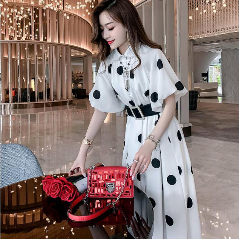 Gagarich Ženska haljina proljeće ljeto 2023. Nova boemska modna francuska bijela polka duga ženstvena haljina s pojasom oko struka