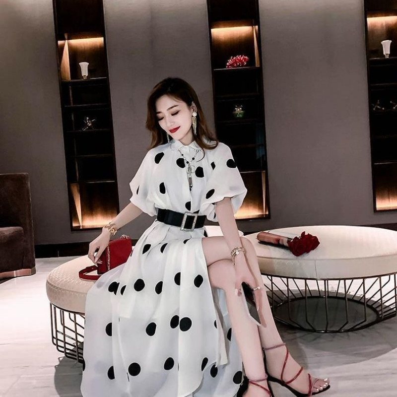 Gagarich Ženska haljina proljeće ljeto 2023. Nova boemska modna francuska bijela polka duga ženstvena haljina s pojasom oko struka