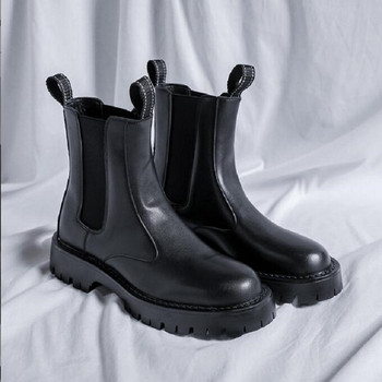 Нов дизайн Мъжки британски ежедневни ботуши Черни кожени мъжки обувки с нитове Боти до глезена Мъжки ботуши на нисък ток Мъжки ботуши Челси 1AA51