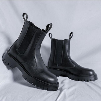 Нов дизайн Мъжки британски ежедневни ботуши Черни кожени мъжки обувки с нитове Боти до глезена Мъжки ботуши на нисък ток Мъжки ботуши Челси 1AA51