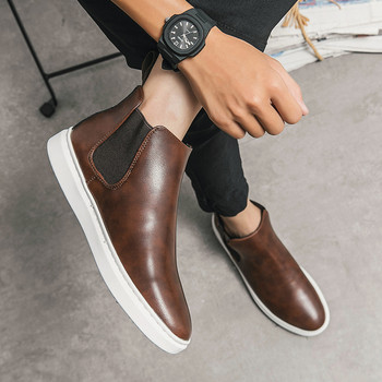 високи есенни италиански и зимни качествени бели подметки ботуши челси мъжки глезени ретро класически кожени модни топли обувки