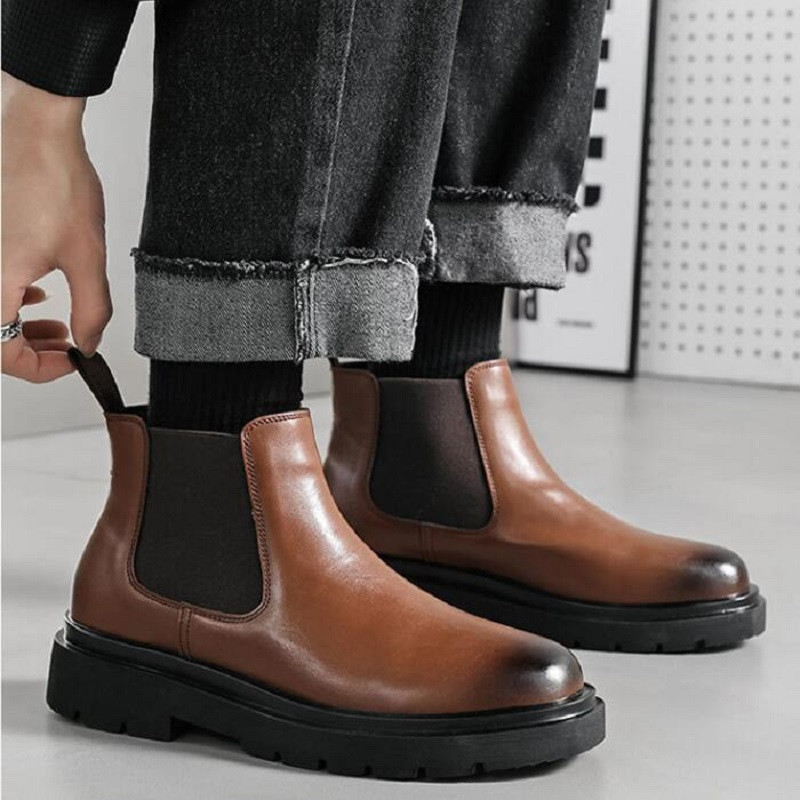 Muške Chelsea čizme Gležnjače u talijanskom stilu Mekana koža Muške čizme Udobne kožne čizme u engleskom stilu 1AA49