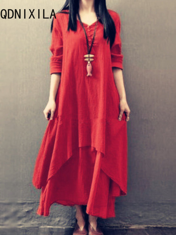 Korejska modna bijela haljina Ženske ljetne nove 2023. Nove široke elegantne ženske haljine dugih rukava O-izrez Ležerna suknja s džepovima do sredine potkoljenice