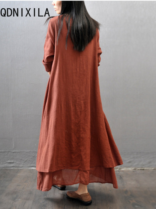 Korejska modna bijela haljina Ženske ljetne nove 2023. Nove široke elegantne ženske haljine dugih rukava O-izrez Ležerna suknja s džepovima do sredine potkoljenice