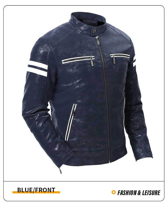 Jesen/zima 2023. nova muška prugasta kožna jakna modni trend zgodan zimski debeli topli muški gornji kaput od PU kože