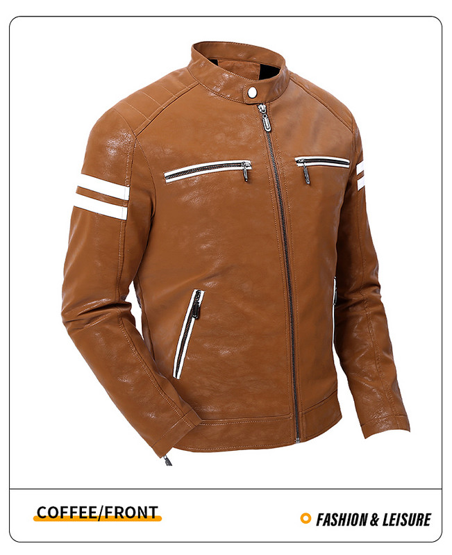 Jesen/zima 2023. nova muška prugasta kožna jakna modni trend zgodan zimski debeli topli muški gornji kaput od PU kože