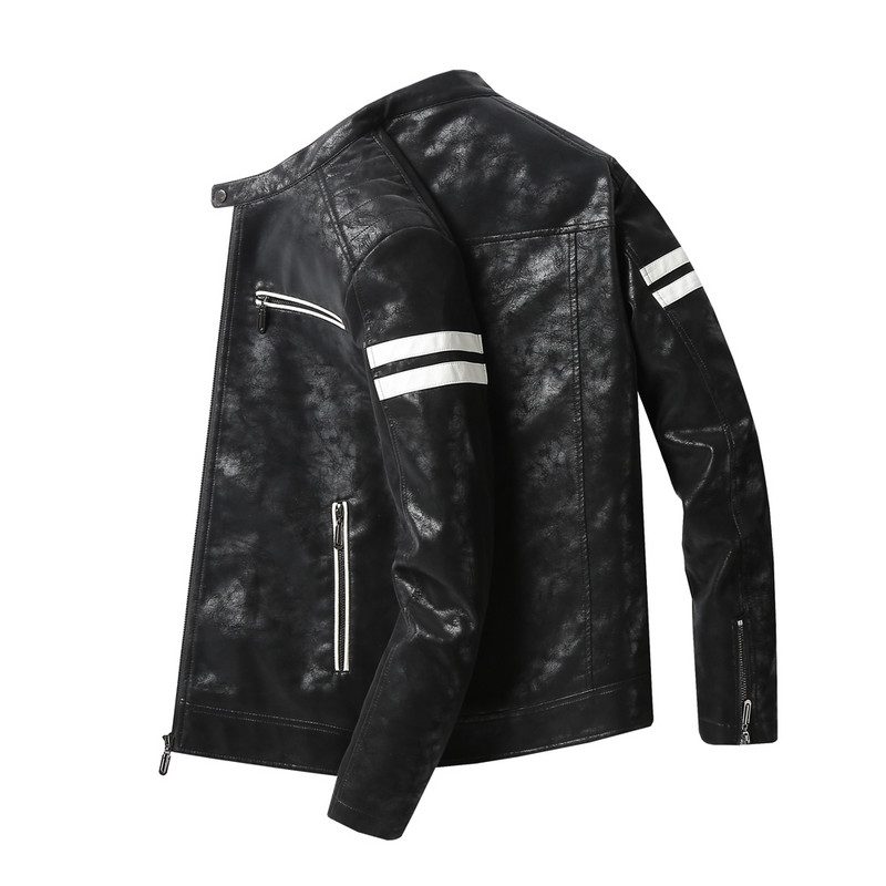 Jesen/zima 2023. nova muška prugasta kožna jakna modni trend zgodan zimski debeli topli muški gornji kaput od PU kože
