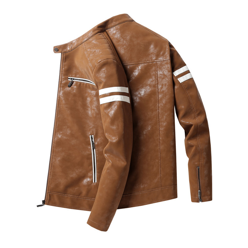 Jesen/zima 2023. nova muška prugasta kožna jakna modni trend zgodan zimski debeli topli muški gornji kaput od PU kože