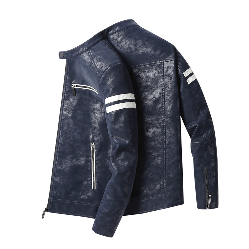 Jesen/zima 2023. nova muška prugasta kožna jakna modni trend zgodan zimski debeli topli muški gornji kaput od PU kože