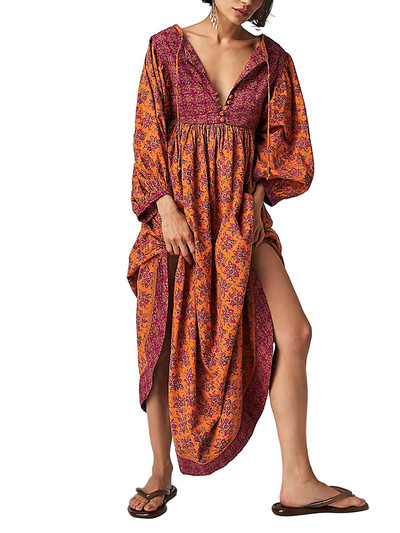 Ženske dugačke haljine s dugmadima s prednjim izrezom i bočnim prorezima s džepovima Boemska duga haljina s cvjetnim uzorkom na vezanje za odmor na plaži