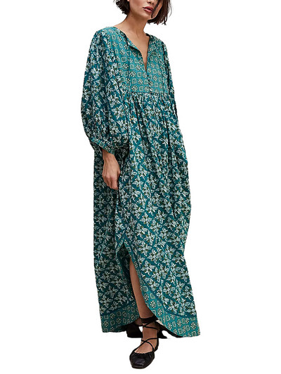 Ženske dugačke haljine s dugmadima s prednjim izrezom i bočnim prorezima s džepovima Boemska duga haljina s cvjetnim uzorkom na vezanje za odmor na plaži