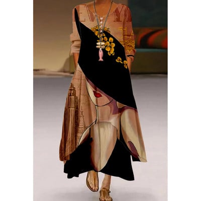 Rochie lungă maxi cu imprimeu floral papagal Rochii de seară de petrecere la modă pentru femei Robă sexy cu talie înaltă Rochie elegantă de vară cu mâneci lungi