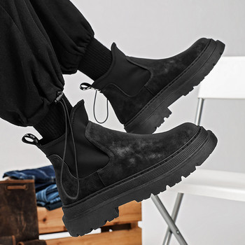 Мъжки ботуши с дебела подметка 2023 г. Нови обувки за мъже Ежедневни мъжки обувки от изкуствен велур Едноцветни мъжки ботуши с приплъзване Класически ботуши Челси Botines