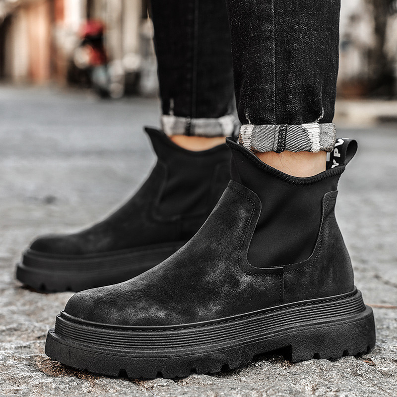Storapadžiai vyriški aulinukai 2023 m. Nauji vyriški batai Laisvalaikio dirbtinės zomšos vienspalviai užsegami vyriški batai Klasikiniai „Chelsea“ batai „Botines“