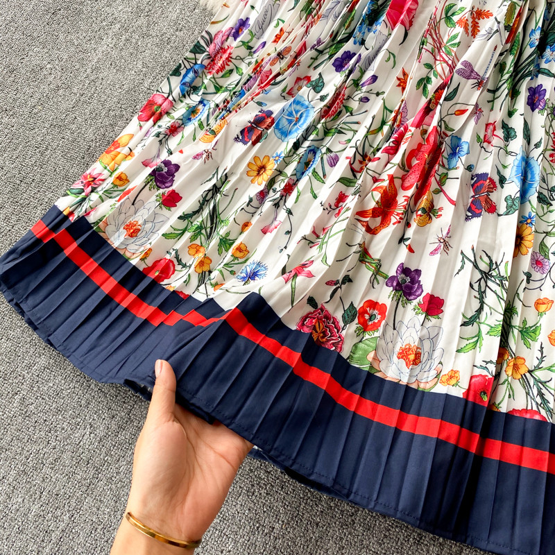 Új divat Elegáns rakott ruha női őszi és téli nyomtatott hosszú ujjú, egysoros koreai ruhák Vestidos Q408