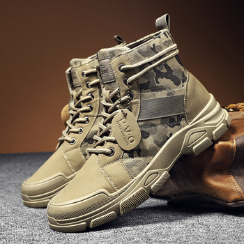 2023 платнени мъжки ботуши с връзки Мъжки платнени обувки до глезена Каубойски мотоциклетни ботуши Модни военни пустинни паладий