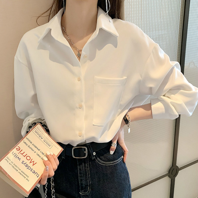 Rudens mados sagomis aukštyn Satin Silk Oversized 4xl Marškinėliai Vintažinė palaidinė Moteriška balta moteriška ilgomis rankovėmis Moteriški laisvi gatvės marškiniai