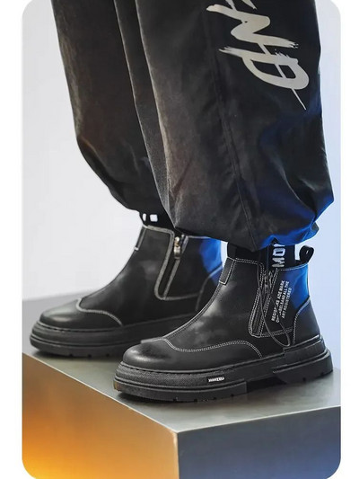 2023. Muške proljetne jesenske nove kožne visoke radne čizme s debelim dnom i neklizajućim patentnim zatvaračima Chelsea čizme Ležerne kožne čizme