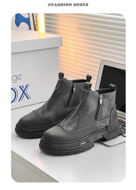 2023. Muške proljetne jesenske nove kožne visoke radne čizme s debelim dnom i neklizajućim patentnim zatvaračima Chelsea čizme Ležerne kožne čizme