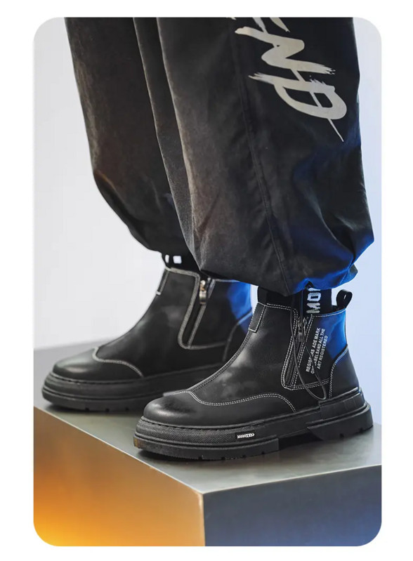 2023. Muške proljetne jesenske nove kožne visoke radne čizme s debelim dnom i neklizajućim patentnim zatvaračima Chelsea čizme Ležerne kožne čizme